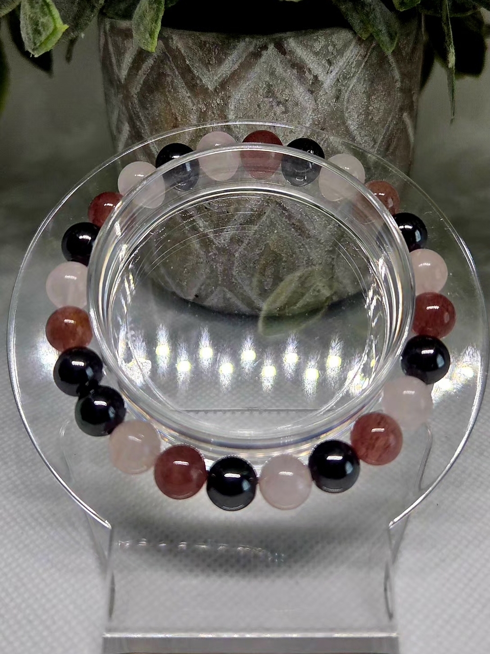 Strawberry Rose Quartz With Hematite Beaded Stretch Bracelet - 3mm